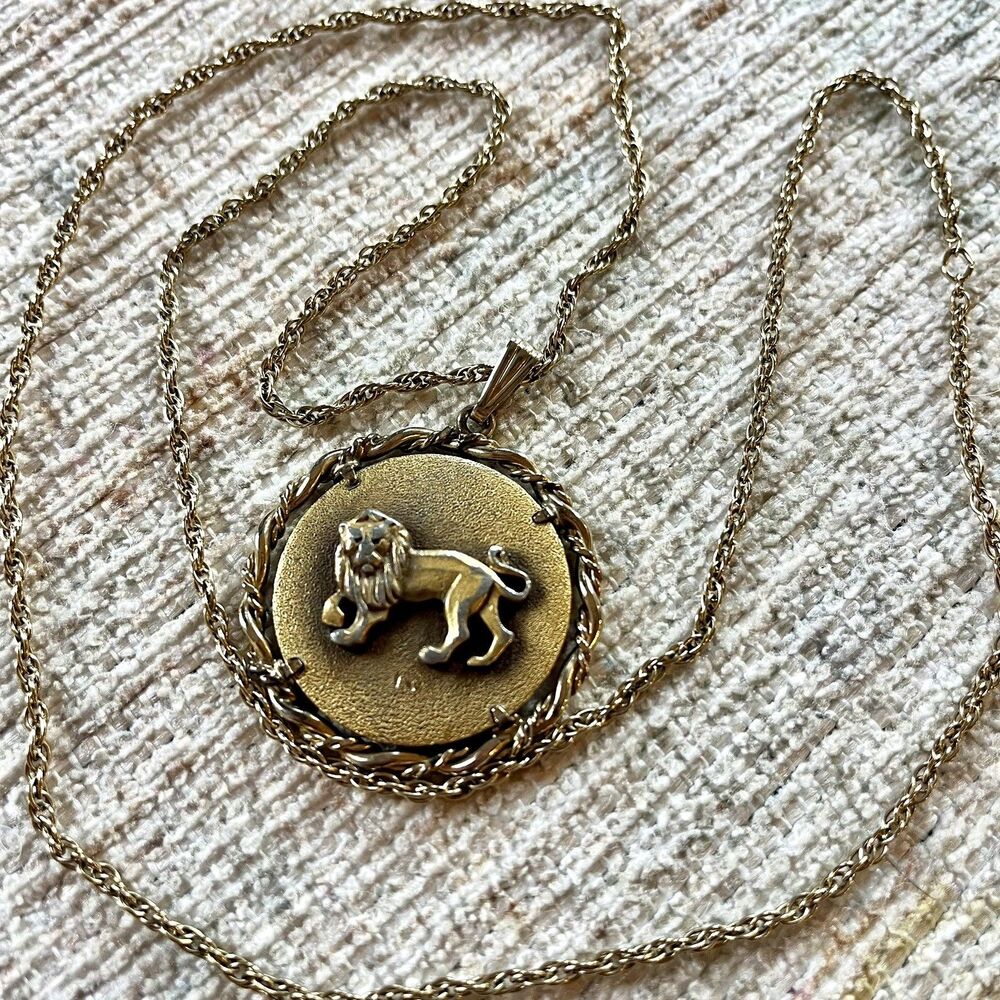Anson Pewter Gold Leo Zodiac Long Layering Necklace Lion July Aug Birthday Rope